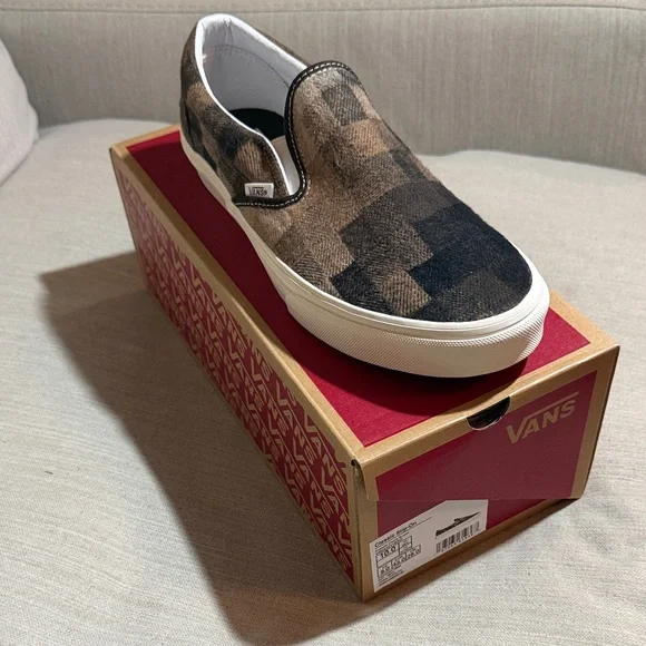Vans Men's Checkered Slip-On Sneakers - Brown and Black - Picture 1 of 6